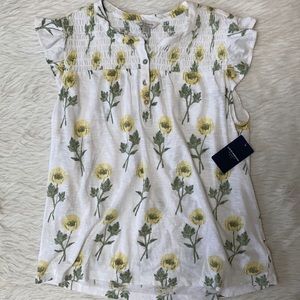 Lucky Brand white floral blouse ruffle sleeve